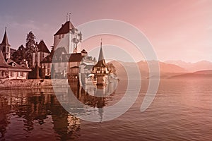 Swiss castle in the morning