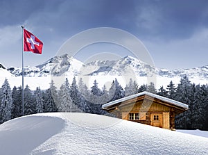 Swiss chalet in winter