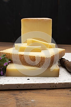 Swiss cheese collection, gruyere cheese made from unpasteurized cow`s milk