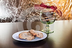 Swiss chocolate chips cookies arranged on a table