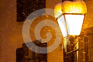 Swiss cold winter streetlights snow