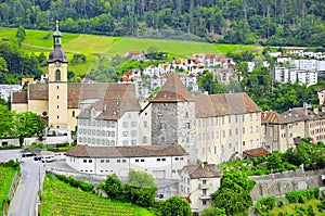 Swiss countryside and church by Chur.