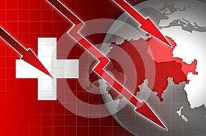 Swiss economy currency decline illustration with red down arrow