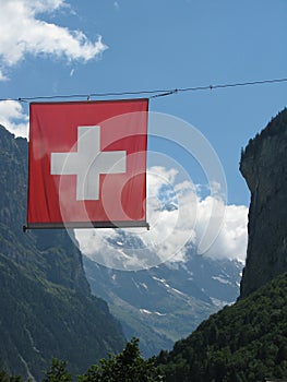 Swiss flag in the Alps