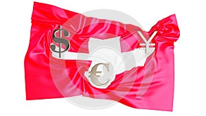 Swiss Flag with Financial Currency Symbols Accentuating Economic Stability