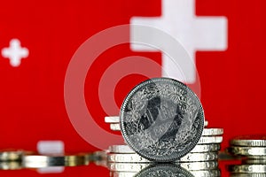 Swiss flag symbols and one franc coin