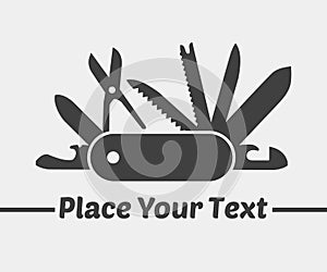 Swiss folding knife flat icon with place for your text