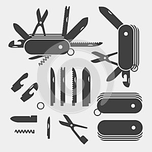 Swiss Folding knives to take apart flat icon