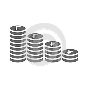 Swiss franc coin stack icon. Coins stack icon, pile of swiss francs coins.