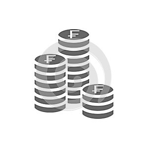 Swiss franc coin stack icon. Coins stack icon, pile of swiss francs coins.