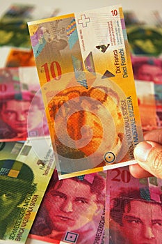 Swiss francs close up
