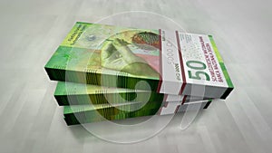 Swiss Francs money banknote pile packs animation