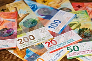 Swiss Francs, Switzerland Banknotes, Concept, Franc Loans, Bank Operations, Global Currency