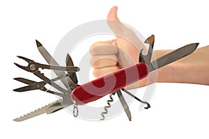 Swiss knife with thumbs up