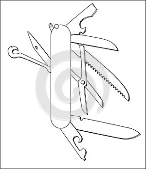 Swiss knife vector line art