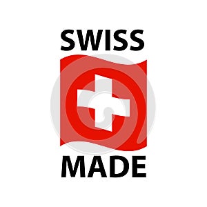 Swiss made logo - icon with wavy flag of Switzerland - Swiss made label