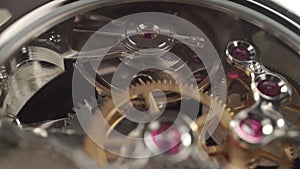 Swiss made wrist watch mechanism, macro dolly shot