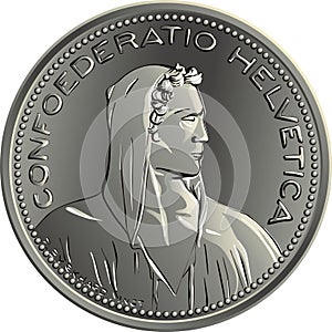 Swiss money 5 Francs silver coin obverse