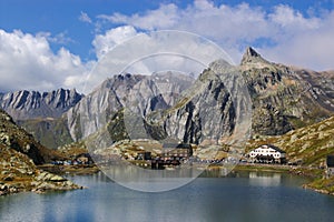 Swiss mountain lake landscape