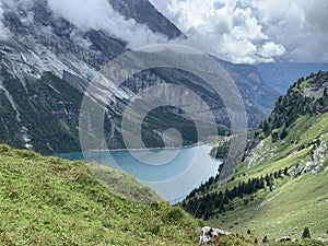 Swiss mountains in Berner Oberland - Lake oeschinen or Oeschinensee