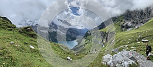 Swiss mountains in Berner Oberland - Lake oeschinen or Oeschinensee