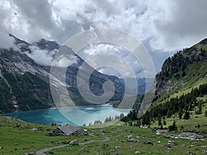 Swiss mountains in Berner Oberland - Lake oeschinen or Oeschinensee