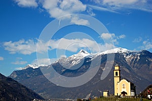 Swiss mountains and church