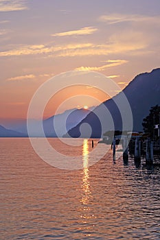 SWISS MOUNTAINS LAKE SUNSET, SWITZERLAND
