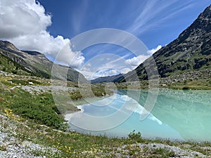 Swiss mountains in the summer - lake in Val Roseg