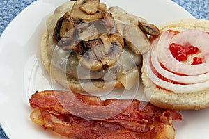 Swiss, mushroom, bacon burger