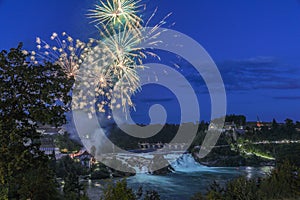 Swiss National Day 1. August is traditionally celebrated with firework over the Rhinefall
