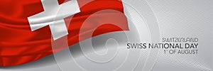 Swiss national day vector banner, greeting card.