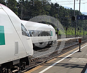 Swiss pendolino trains at Arth-Goldau