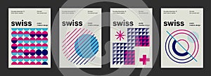Swiss poster design vector templates. Abstract retro geometric pattern flyers, magazine covers, banners