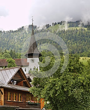 Swiss Reformed Church in Erlenbach im Simmental. Switzerland