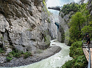 Swiss river aare gorge in haslital bern scenic narow foodpath boardwalk switzerland