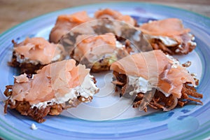 Swiss rÃ¶sti with cheese and salmon