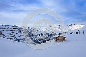 Swiss ski resort in the cold winter