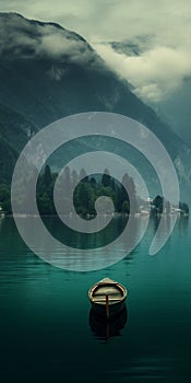 Swiss Style Lone Boat Floating On Calm Lake In 8k Resolution