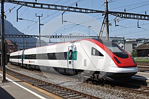 Swiss tiltilng train in Arth Goldau station