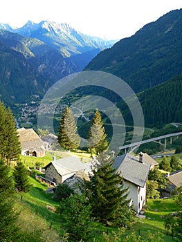 Swiss village in valley