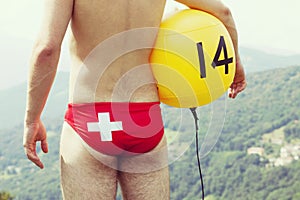 Swiss waterpolo player on the grass ( not in the water )