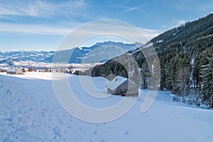 Swiss Winter - Barn covered in snow