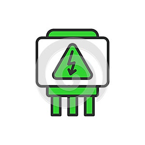 Switch box, in line design, green. Switch, box, electrical, control on white background vector. Switch box editable