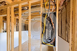 Switch box mounted on wall for a circuit breaker is an electrical power control panel