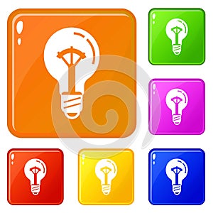 On switch bulb light icons set vector color