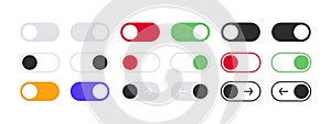 Switch buttons icons set. ON OFF toggles switch buttons. Vector scalable graphics