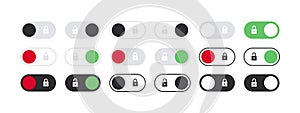 Switch buttons with locks. ON OFF toggles switch buttons. Vector scalable graphics