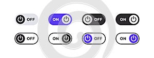 Switch buttons. On and Off icons. On Off switcher. Vector scalable graphics