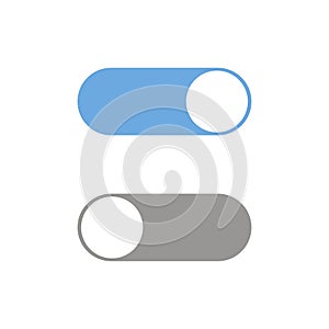 Switch on or off. Toggle to enable or disable. Switcher on device to control mode. Sliding element. Dark and day mode. Vector EPS
